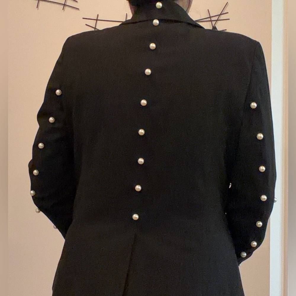 Custom Ann Taylor Black Pearl-Embellished Women's Blazer Jacket